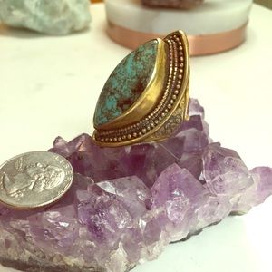 Tibetan Turquoise Brass Ring Size 8.5
